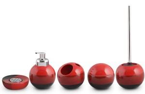 Set accesorii baie rotunde culoare rosie