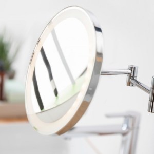 oglindă cosmetică cu lupă, iluminare LED și stativ retractabil