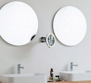 oglindă cosmetică cu lupă, iluminare LED și stativ retractabil